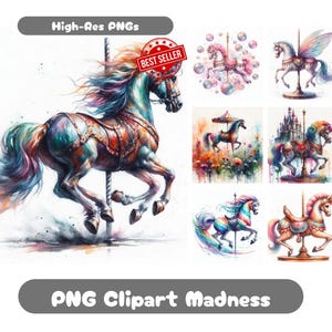 30 Carousel Horse Clipart, Carousel Horse PNG Watercolor Horse Carousel Horse Bundle Horse Clipart Printable Horse Art PNG Clipart Bundle