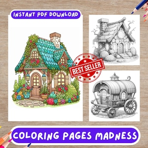 50 Cottagecore Coloring Pages for Adults and Kids,Printable Cottage PDF Designs,Digital Download Cottagecore Coloring Book for Relaxation