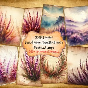 Heather Junk Journal Kit With Digital Papers Pockets Tags Labels Stamps Bookmarks Printable Ephemera Great For Paper Crafts