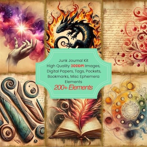 Alchemy Lab Notebook Junk Journal Kit With Digital Papers, Printable Papers Clipart Digital Ephemera And Tags for Paper Crafts