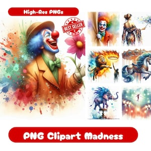 33 Circus Clipart PNG-bundelset, aquarel Circus PNG Clipart-bundel afdrukbare Clipart Wall Art PNG Clipart Circus-afbeeldingen