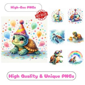 44 Baby Turtle Watercolor Clipart PNG Images, Newborn Turtle Clipart Bundle Commercial Use Graphics For Nursery Turtle Wall Art PNG Designs