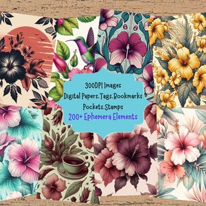 Hibiscus Seamless Pattern Journal Kit With Digital Papers Printable Seamless Pattern Bookmarks And Junk Journal Ephemera