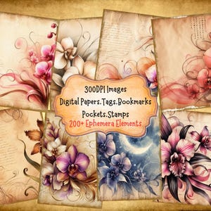 Orchid Junk Journal Kit With Digital Papers Pockets Tags Labels Stamps Bookmarks Printable Ephemera Great For Paper Crafts