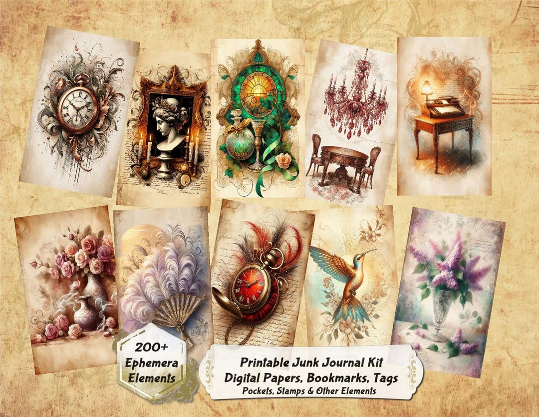 Classy Junk Journal Kit: 50 Craft Journal Collection Digital Papers ...