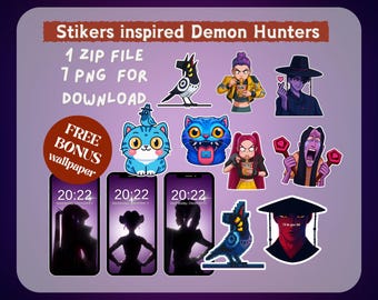 Demon Hunters Bundle Anime | K-Idol Inspired Chibi Sticker Pack | Dark Idol Squad PNG | K-Fantasy Hunter Series