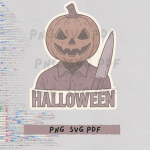 Halloween Sticker – Pastel Horror PNG SVG PDF Pumpkin head and a knife