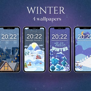 Christmas Phone Wallpapers | Set of 4 Phone Backgrounds | Instant Download | Digital illustrations | Christmas Background