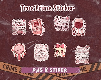 True Crime Kawaii Stickers: Murderino Laptop Decals (PNG Download Bundle)