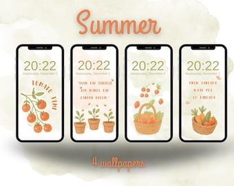 Garden Phone Wallpapers | Set of 4 Garden Backgrounds | Instant Download | Hand-Painted Watercolor Style | Veggies