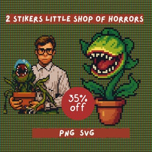 Little Shop of Horrors Pixel Stickers | Audrey II Monster Plant PNG SVG | Horror Movie Vinyl Sticker Set | Retro Cult Art | Halloween Decor