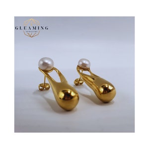 14K Solid U Shape Gold Drop ings freshwater pearls earrings minimalistic Jewelry matching ings Gifted for Her she gift-for aunt