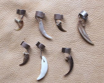Animal menagerie set of SEVEN claw and tooth ear cuffs coyote fox badger more