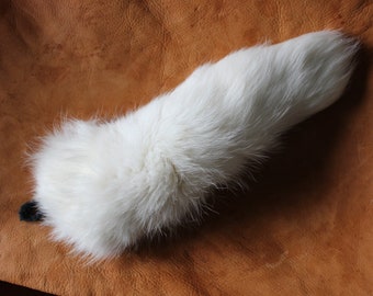 Fox tail - real eco-friendly Arctic fox fur tail on extra strong leather belt loop for ritual and dance AR01