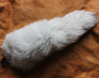 Fox tail - real eco-friendly natural blue Arctic fox fur tail on extra strong leather belt loop for ritual and dance BL01