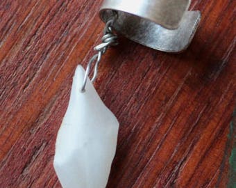 Real gar fish scale on silver-plated brass ear cuff