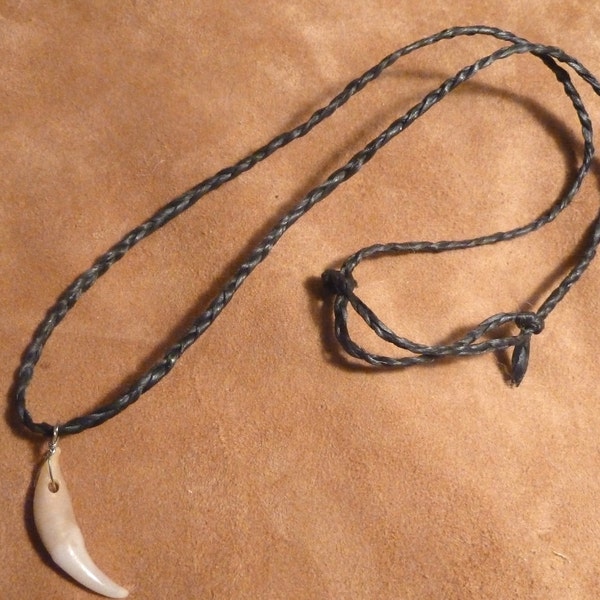 Fox tooth necklace - real fox canine fang on hand-braided adjustable cord in black, natural, or red-brown