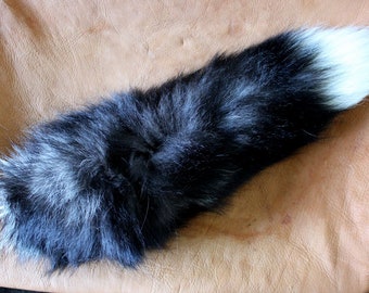 Fox tail - real LONG eco-friendly silver fox fur dance tail on carabiner keychain for ritual and dance SV04