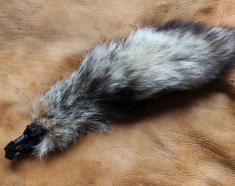 Fox tail - real eco-friendly wild kit fox fur tail on recycled leather belt loop for dance and ritual KT04