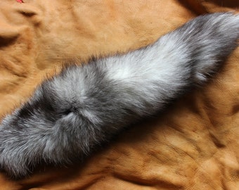 Fox tail - real LONG eco-friendly Tundra fox fur tail on extra strong braided leather belt loop for ritual and dance TU01