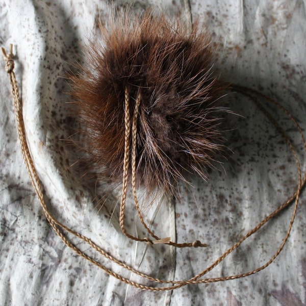 Real beaver fur necklace pouch for crystals, herbs, fetiches, medicine, and other small sacred objects