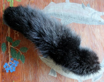 Fox tail - real eco-friendly black dyed fox fur totem dance tail on braided belt loop for shamanic ritual and dance DF13