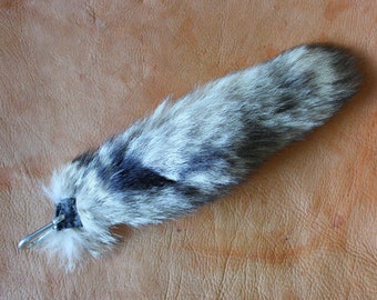 Fox tail - real eco-friendly wild kit fox fur tail on carabiner keychain purse charm for ritual and dance KT02