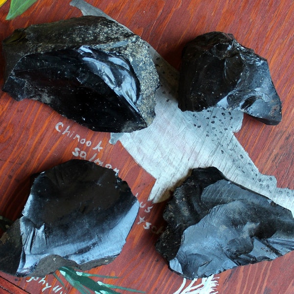 Lot of four LARGE pieces of raw rough black obsidian for knapping, crafts, jewelry and more 4lb+