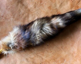 Fox tail - real eco-friendly red fox fur tail on extra strong braided leather belt loop for ritual and dance RF08