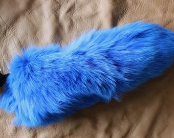 Fox tail - real eco-friendly blue dyed fox fur dance tail on braided belt loop for ritual and dance DF01