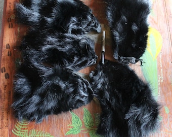 ONE black dyed raccoon face and neck hide fur DESTASH