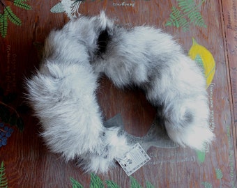 Super double length fox tail - two real eco-friendly Tundra fox fur totem tails on carabiner keychain clip for shamanic ritual dance