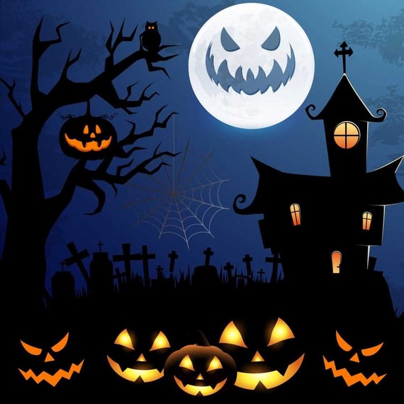 Halloween Moon Lantern Tree House Spider Web Photography | Etsy