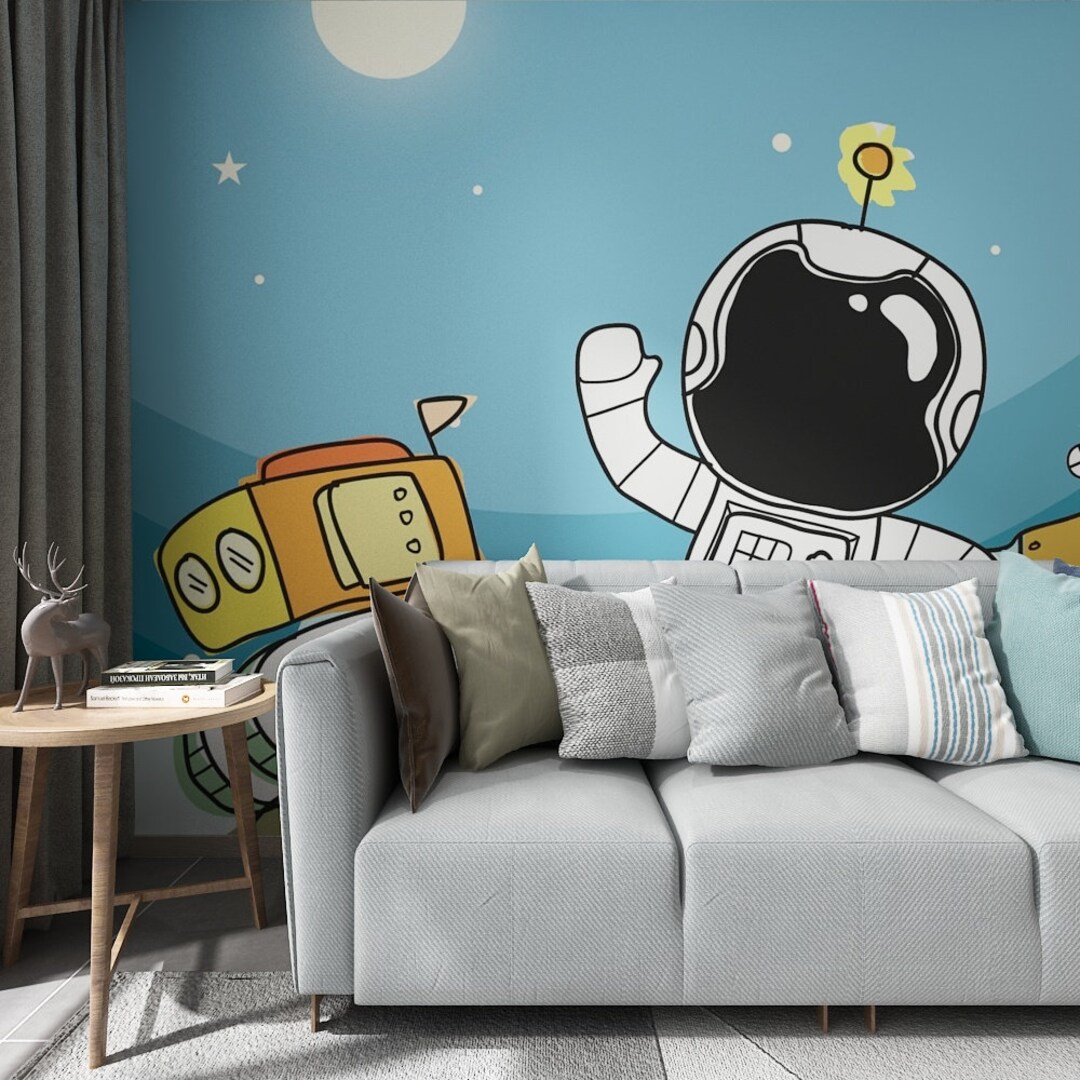 Spaceman Spaceship Space Fabric Wall Covering Seamless Wallpaper ...