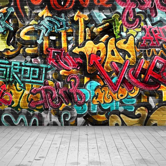 Graffiti Wall Backdrop Computer Printed Photography Background Etsy