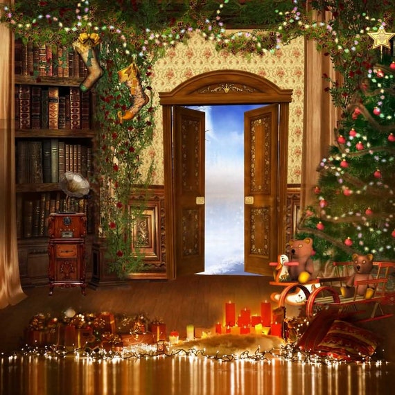 Christmas Tree Door Bookshelf Photography Computer Printed Etsy