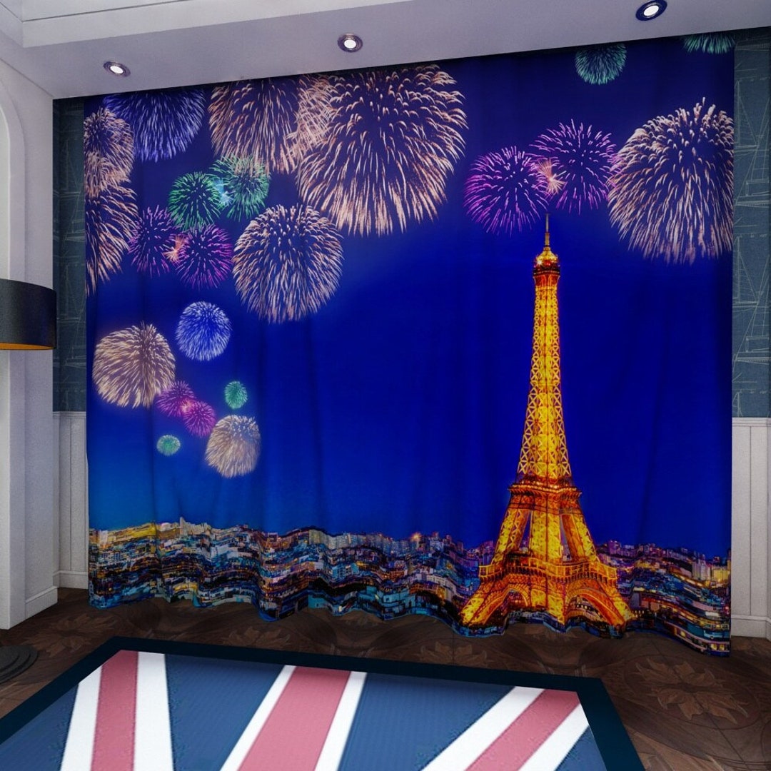 Firework Tower House Light Window Curtain Celebration Theme Buildings ...