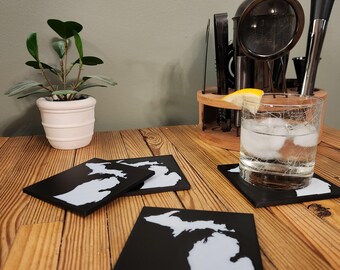 3D Printed Michigan Coaster Set: PLA Plastic Home Decor Gift