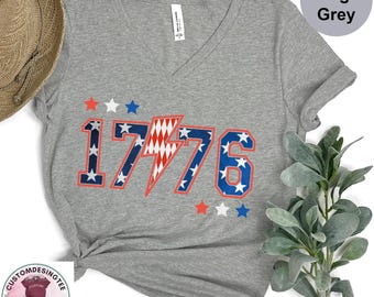 1776 VNeck Shirt, Red White and Blue Shirt, Patriotic Tee, USA shirt, America 4th of July Shirt, Usa Flag Shirt, American Flag Vneck Shirt
