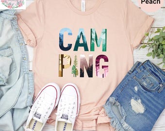 Scenic Nature Camping Shirt, Outdoor Adventure T-Shirt, Colorful Travel Trailer Tee, Hiking & Nature Lover Shirt, Happy Camper Shirt