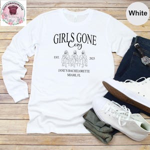 Custom Girls Gone Cozy Bachelorette Long Sleeve, Personalized Bachelorette Long Sleeve, Girls Night In Long Sleeve, Bridal Party Long Sleeve