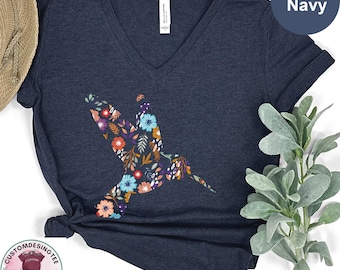 Floral Hummingbird V-Neck Tee - Subtle Feminist Resist Shirt