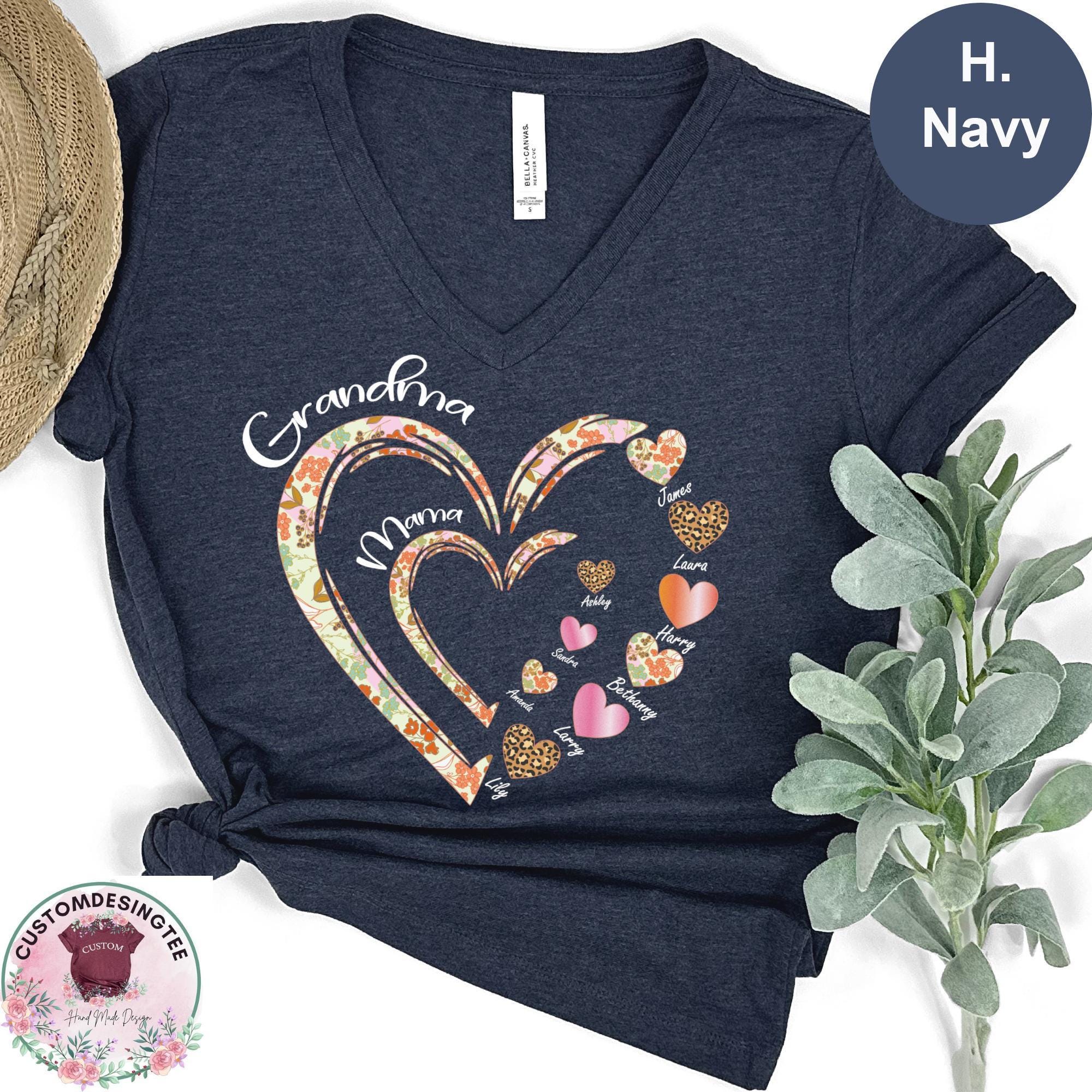 Personalized Grandma Heart V-neck Shirt With Grandkids Names, Mom Heart ...