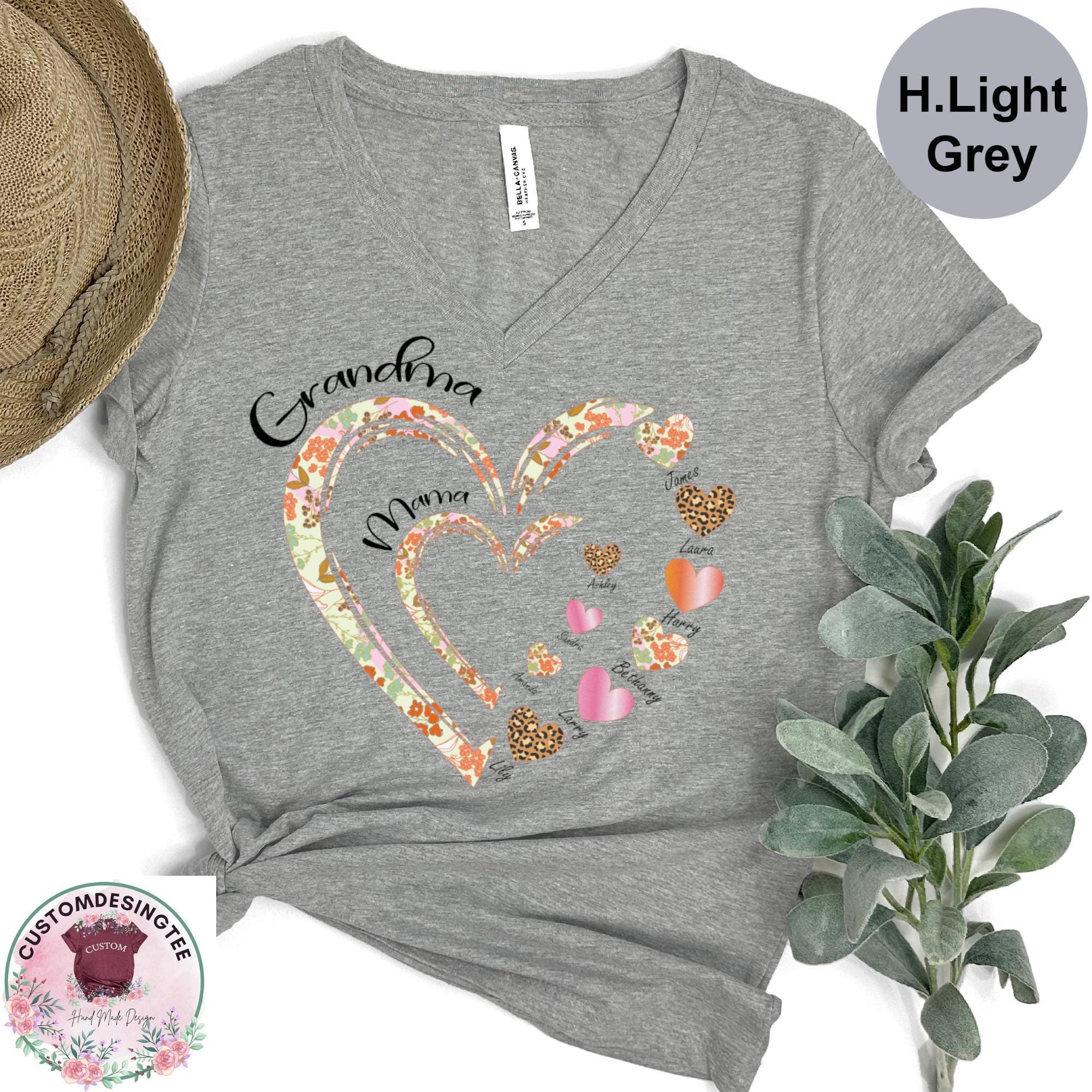 Personalized Grandma Heart V-neck Shirt With Grandkids Names, Mom Heart ...