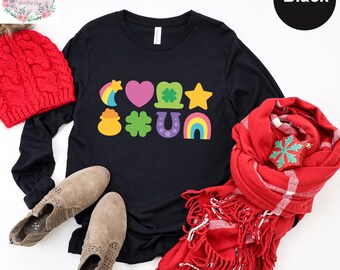 Lucky St Patricks Day Long Sleeve, Rainbow Long Sleeve, Lucky Charm Long Sleeve, Irish Day Long Sleeve, Happy Shamrock Long Sleeve