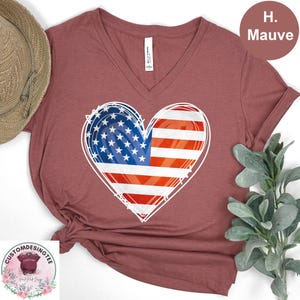 USA Flag Heart Vneck Shirt, Patriotic Shirt, American Shirt, 4th of July Shirt, Women&#39;s American Flag Shirt,Independence Day USA Vneck Shirt