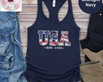USA Est.1776 Tank Top, 4th of July America Tank Top, Freedom Tank Top, USA Flag Tank Top, Independence Day USA Tank, Red White Blue Tank Top