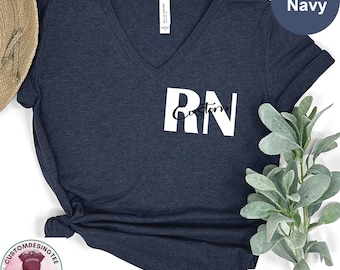 Personalized RN Nurse V-Neck Shirt,Nurse Life T-Shirt,Cute Nurse Student Tee,Custom RN Nurse Tshirt, Custom Vneck Shirt for Registered Nurse