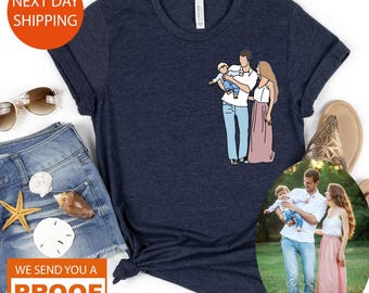 Custom Family Portrait Shirt, Custom Line Art Tee, Faceless Shirt, Outline Faceless Tshirt, Custom portrait shirt for Christmas,
