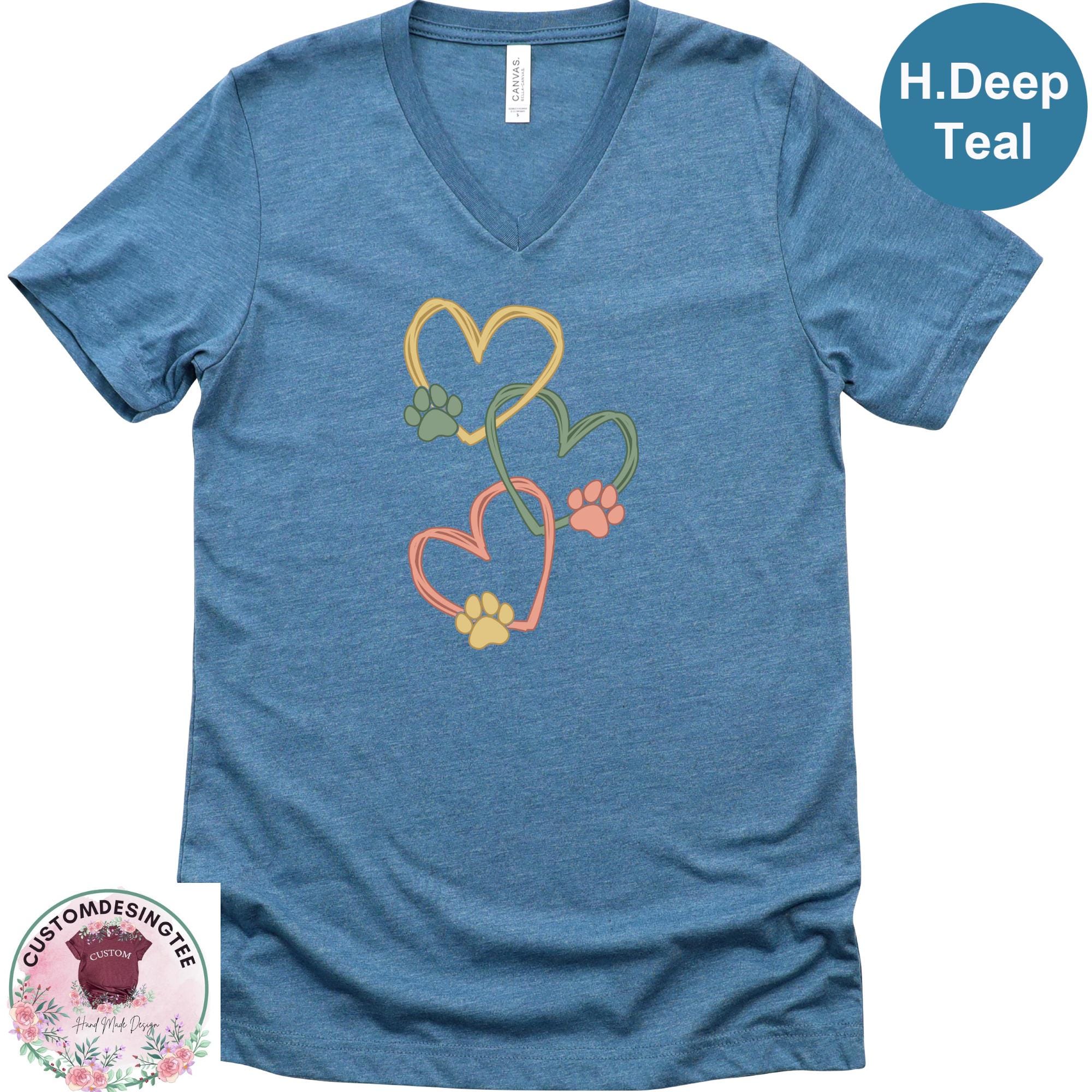 Pet Love Heart Art Vneck Shirt, Dog & Cat Paw Heart VNeck TShirt